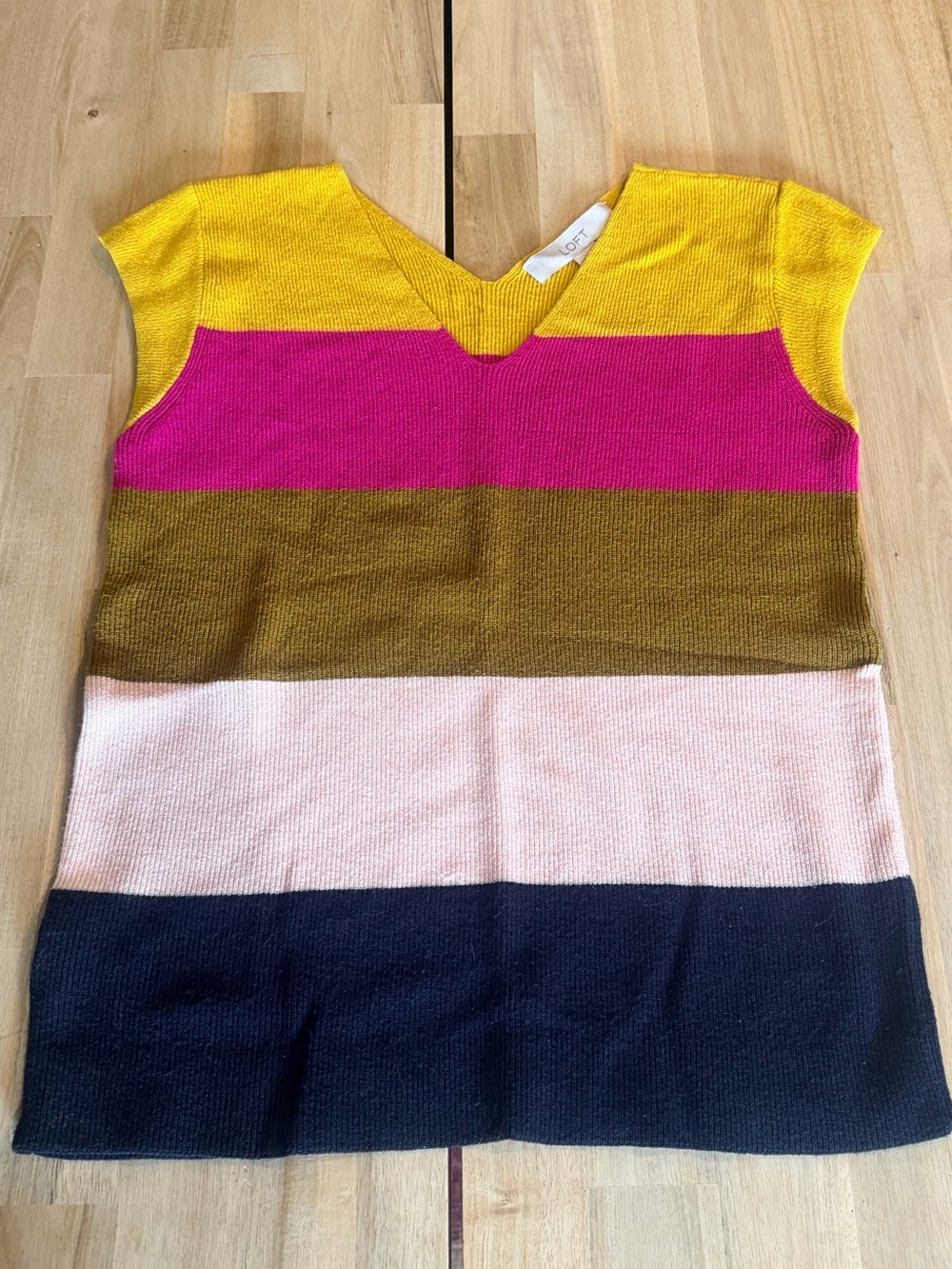 LOFT Striped V-Neck Short Sleeve Top in Yellow, Pink, Olive, Blush & Navy